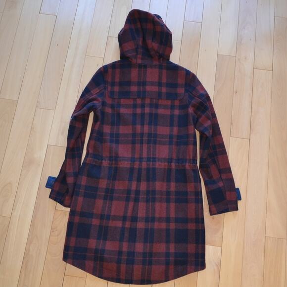 LL Bean Plaid Wool Coat Jacket Size Small Red and Navy Blue Size Small - Picture 3 of 5